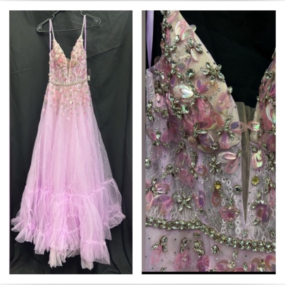 Mac Duggal 11679 NWT Elegant Lavender Gown with Floral Details - One of a Kind